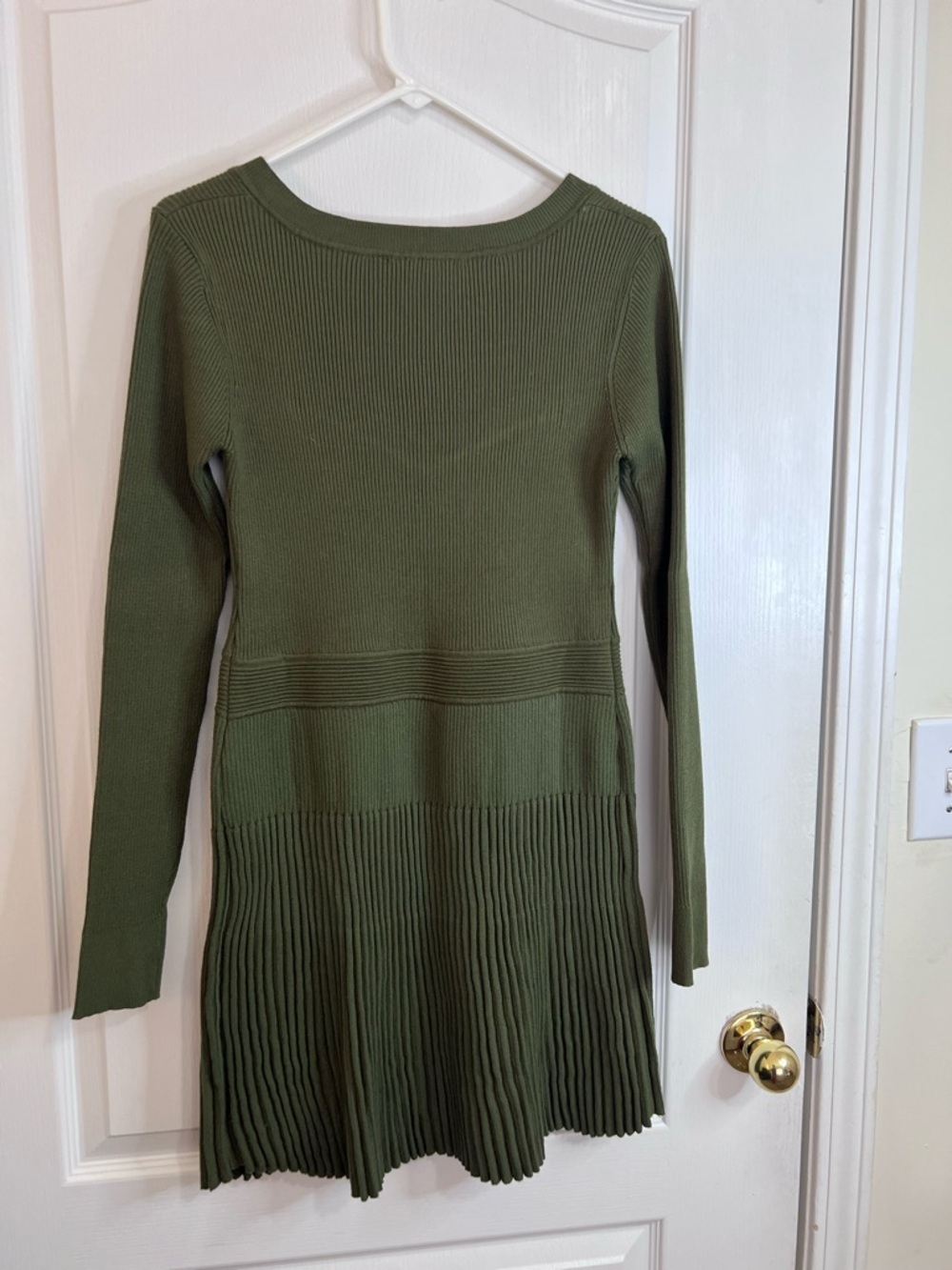 Lulu's Olive Green Ribbed Knit Long-Sleeve Fit & Flare Dress size XL - Picture 3 of 11